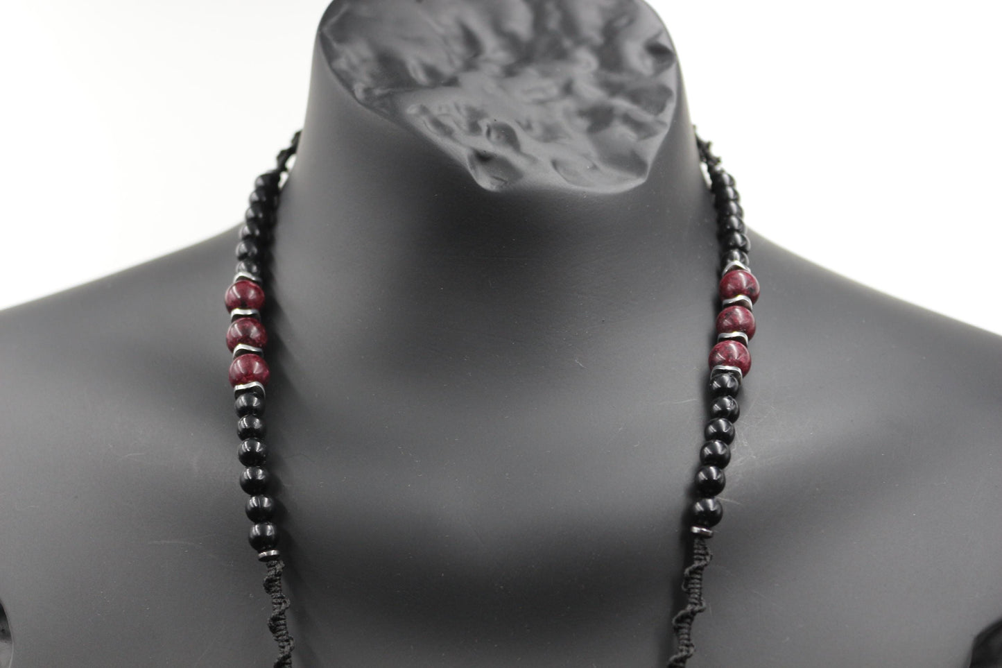 Handmade Obsidian and Red Garnet Necklace with Unique Design