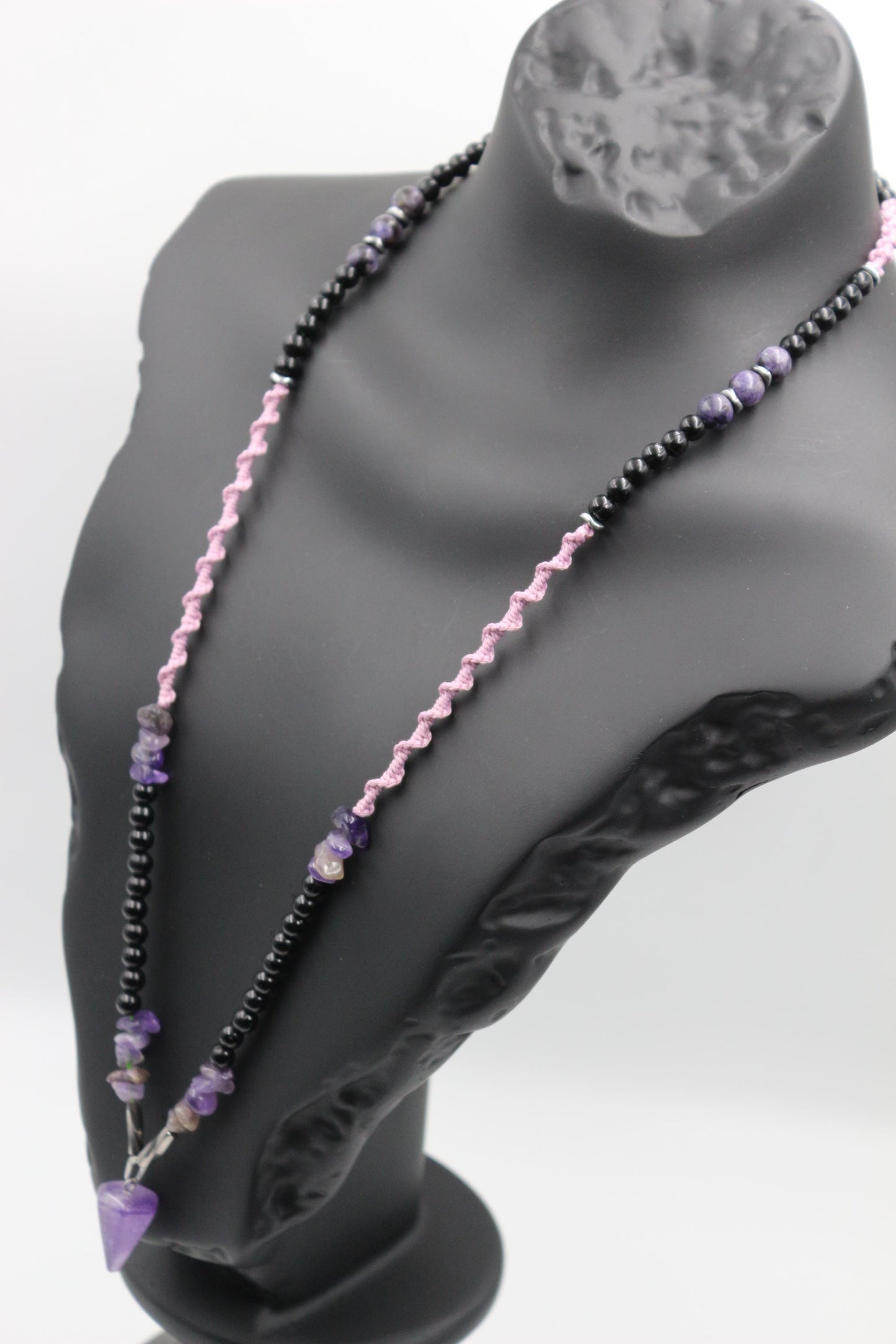 Amethyst - Handmade Necklace, Natural Stones with Exquisite Hand Thread Weaving