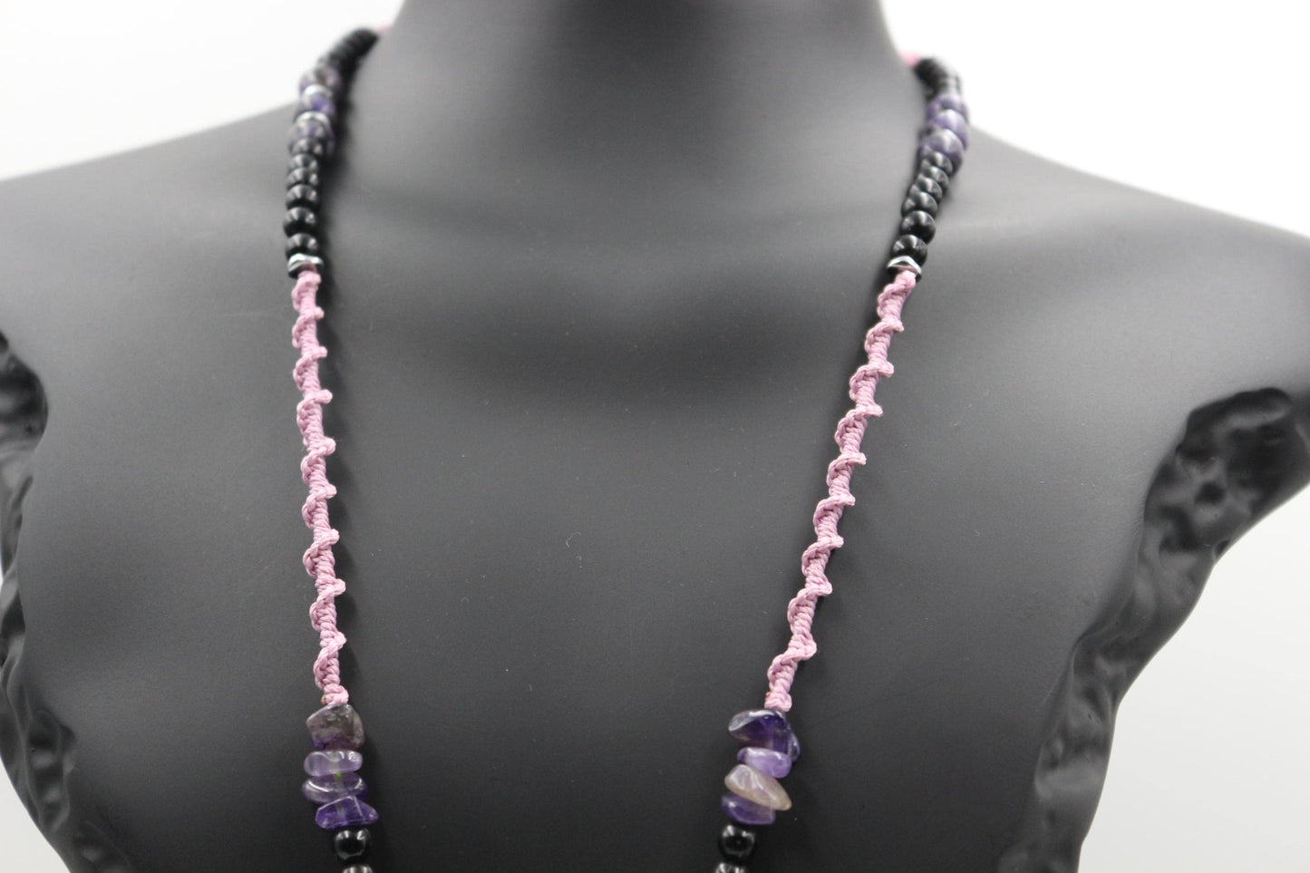 Amethyst - Handmade Necklace, Natural Stones with Exquisite Hand Thread Weaving