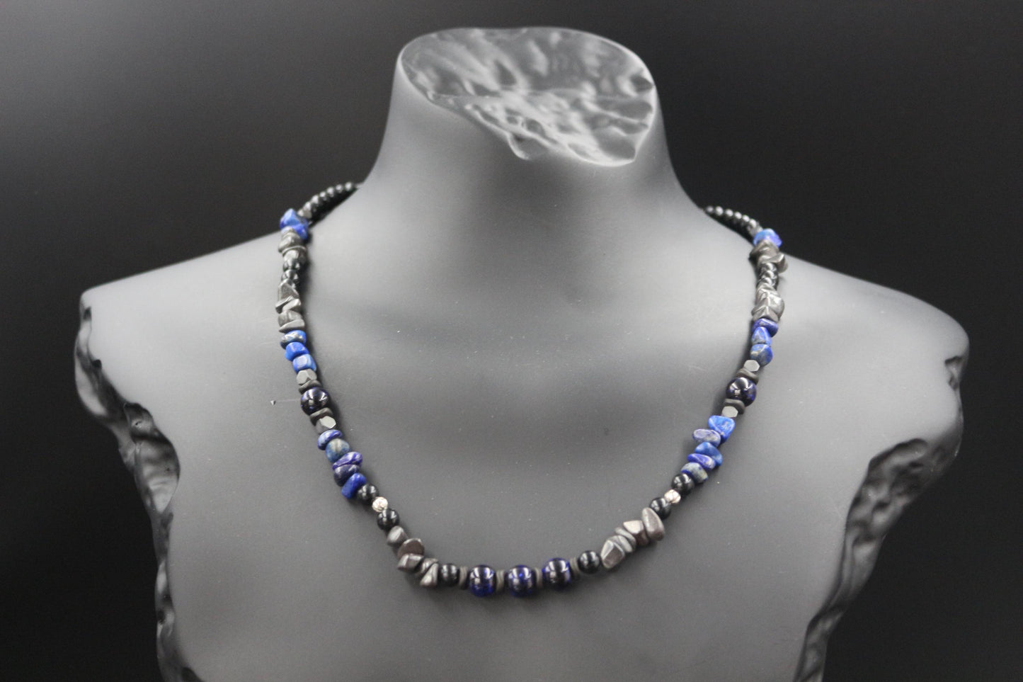 Handcrafted Lapis Lazuli & Hematite Necklace - Original Design, Natural Stones