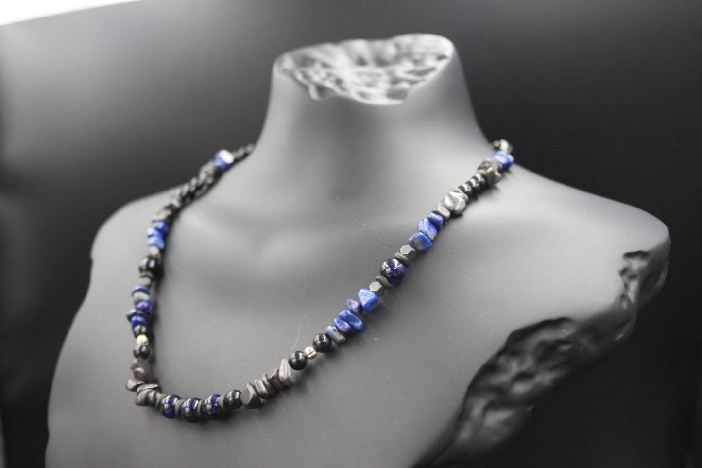 Handcrafted Lapis Lazuli & Hematite Necklace - Original Design, Natural Stones