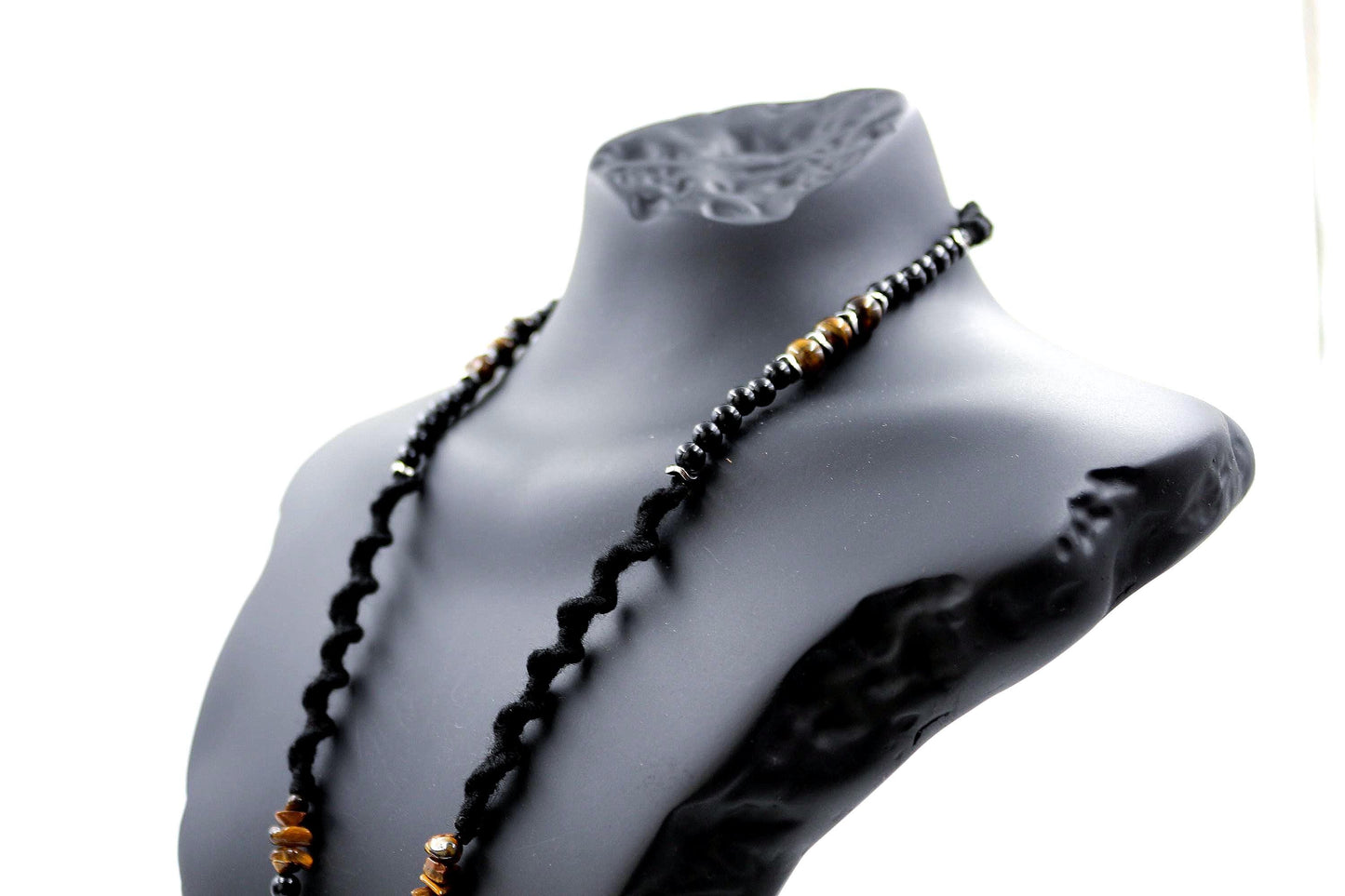 Handmade Men's Natural Stone Necklace – Tiger's Eye with Compass Pendant, Unique & Special Design