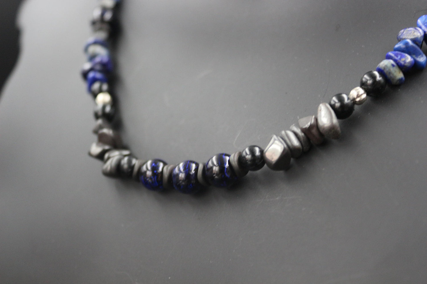 Handcrafted Lapis Lazuli & Hematite Necklace - Original Design, Natural Stones