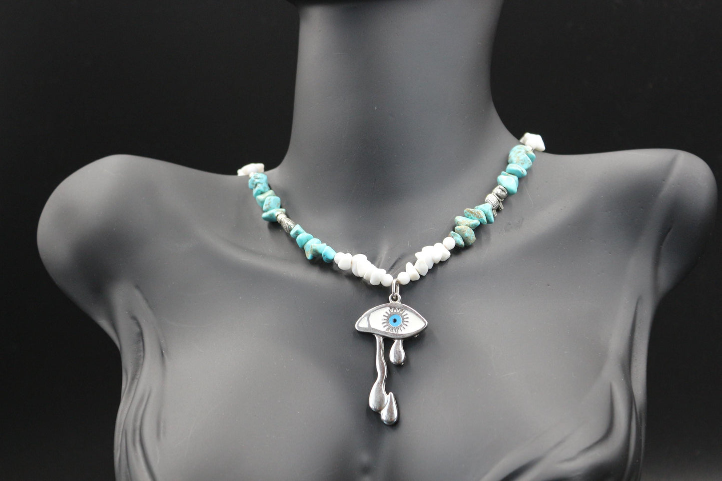 Handmade Turquoise & Howlite Necklace – Eye Protection Amulet, Boho Spiritual Jewelry