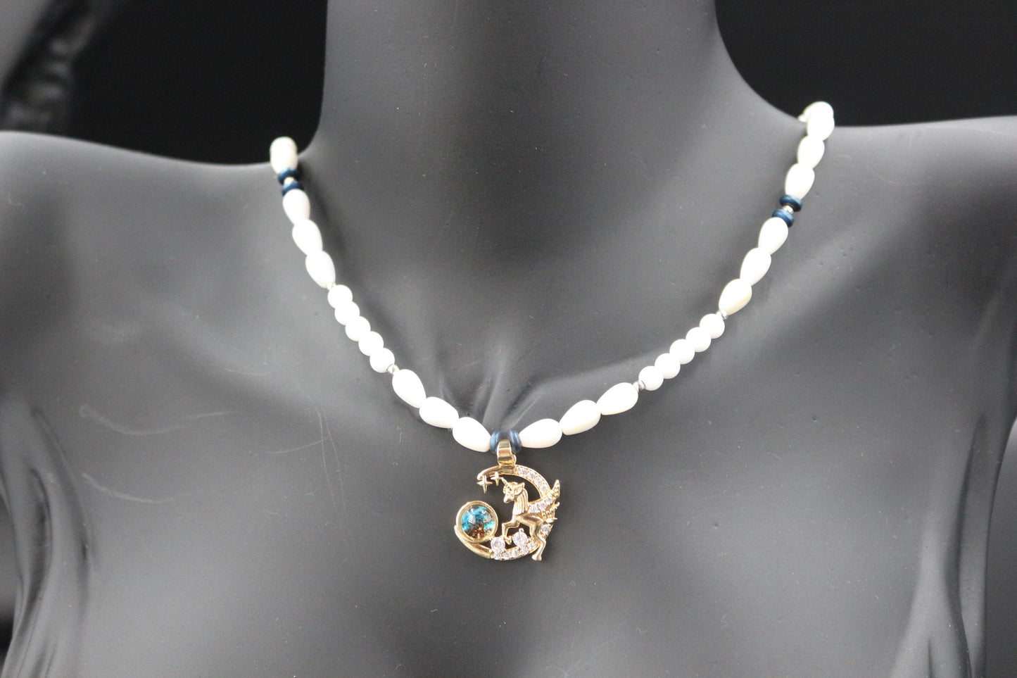 Handmade Pearl-Inspired Necklace with Celestial Pendant – "Moonlit Dream"