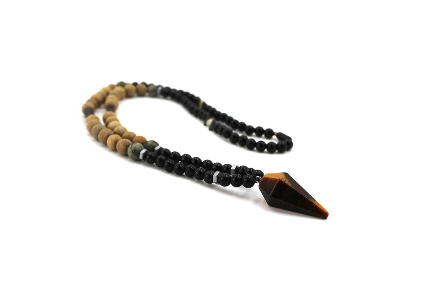 Handmade Tiger's Eye and Petrified Wood Necklace – Natural Stone, Unisex, Modern Design