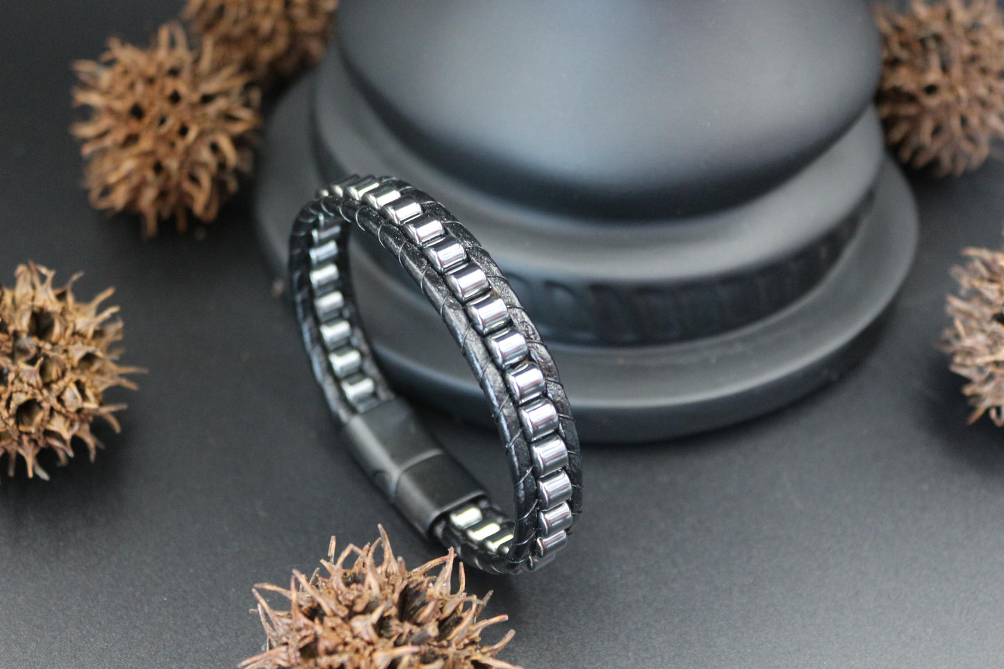 Hematite and Genuine Leather - "Strength and Style" Bracelet