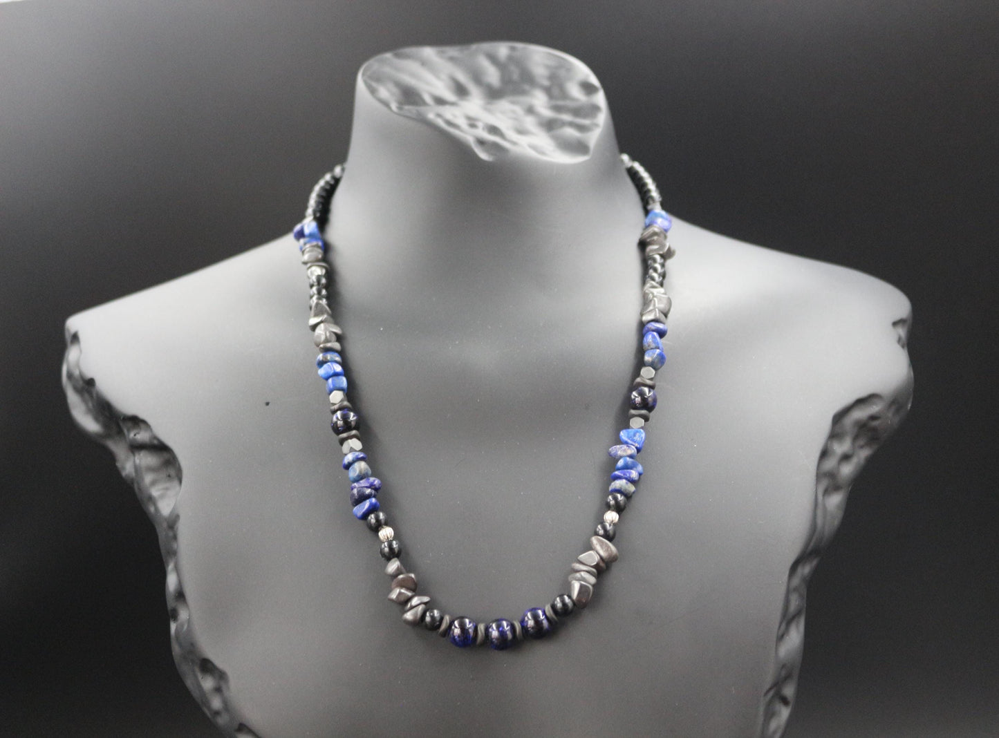 Handcrafted Lapis Lazuli & Hematite Necklace - Original Design, Natural Stones