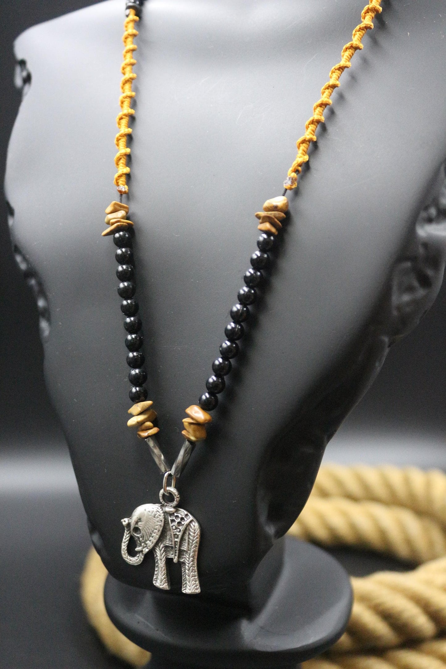 Handmade Elephant Amulet Necklace – Sacred Symbol of Luck, Protection & Prosperity | Woven Spiritual Jewelry Gift