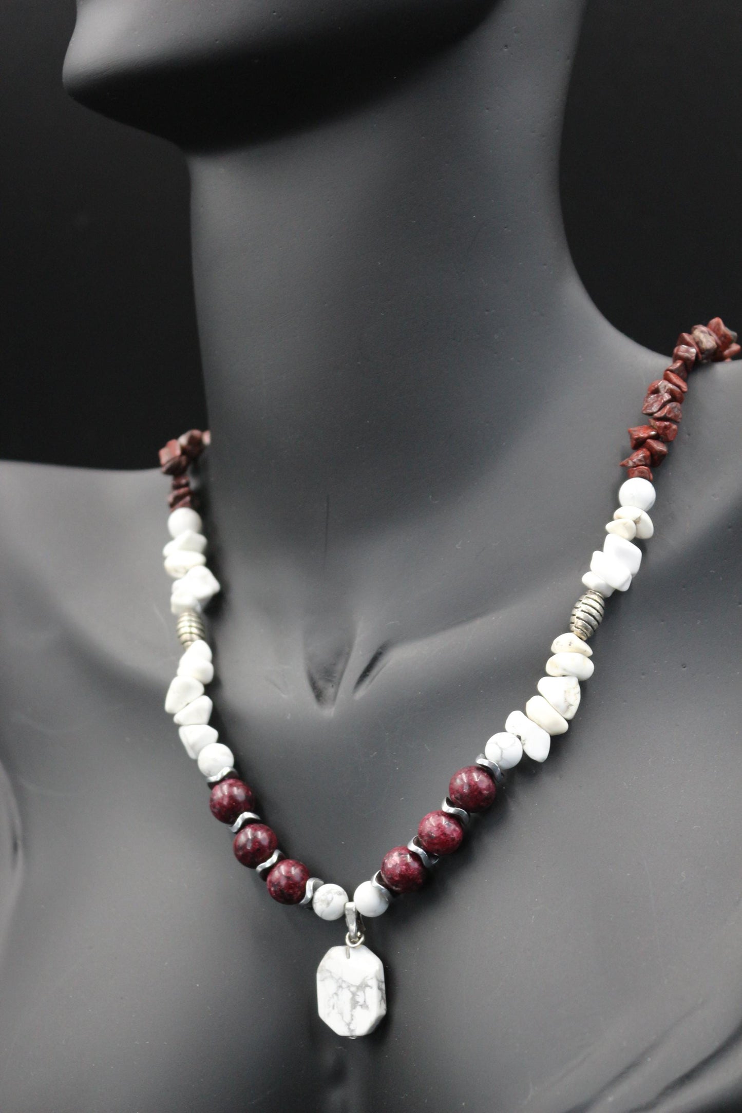 Handmade Howlite and Red Agate Necklace