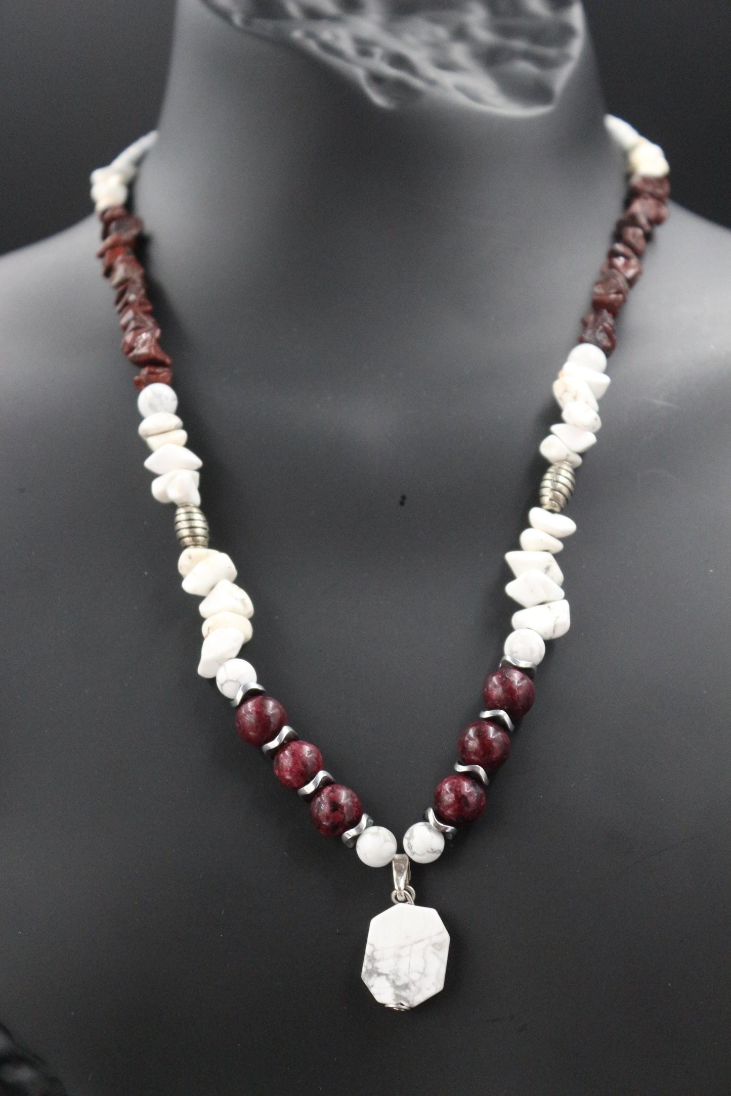 Handmade Howlite and Red Agate Necklace