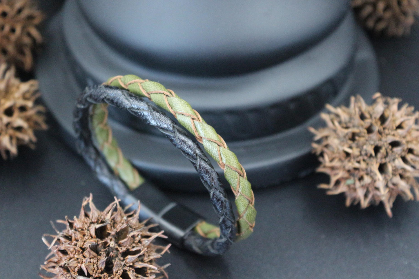 Handmade from Genuine Leather in Casual Style Bracelet Double Braid