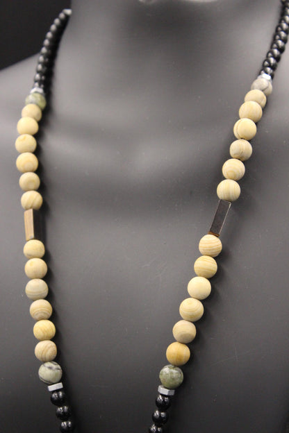 Handmade Tiger's Eye and Petrified Wood Necklace – Natural Stone, Unisex, Modern Design