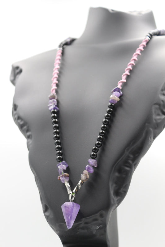 Amethyst - Handmade Necklace, Natural Stones with Exquisite Hand Thread Weaving