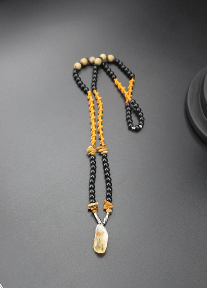Citrine, Agate and Hand-Woven Necklace - "Sunlight" - Artisan Crafted
