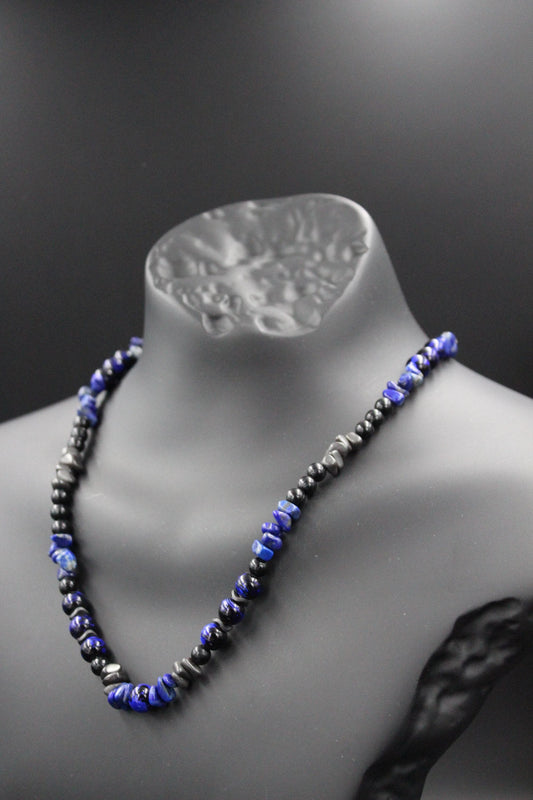 Hematite and Lapis Lazuli Necklace - Handmade, Original Design