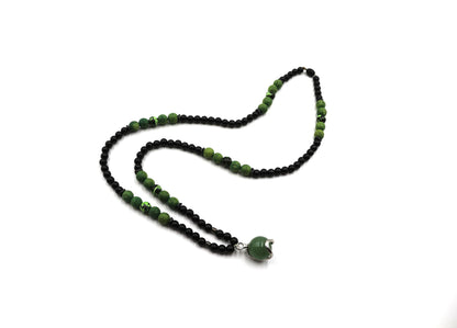 Handmade Unisex Necklace with Green Agate and Volcanic Stone