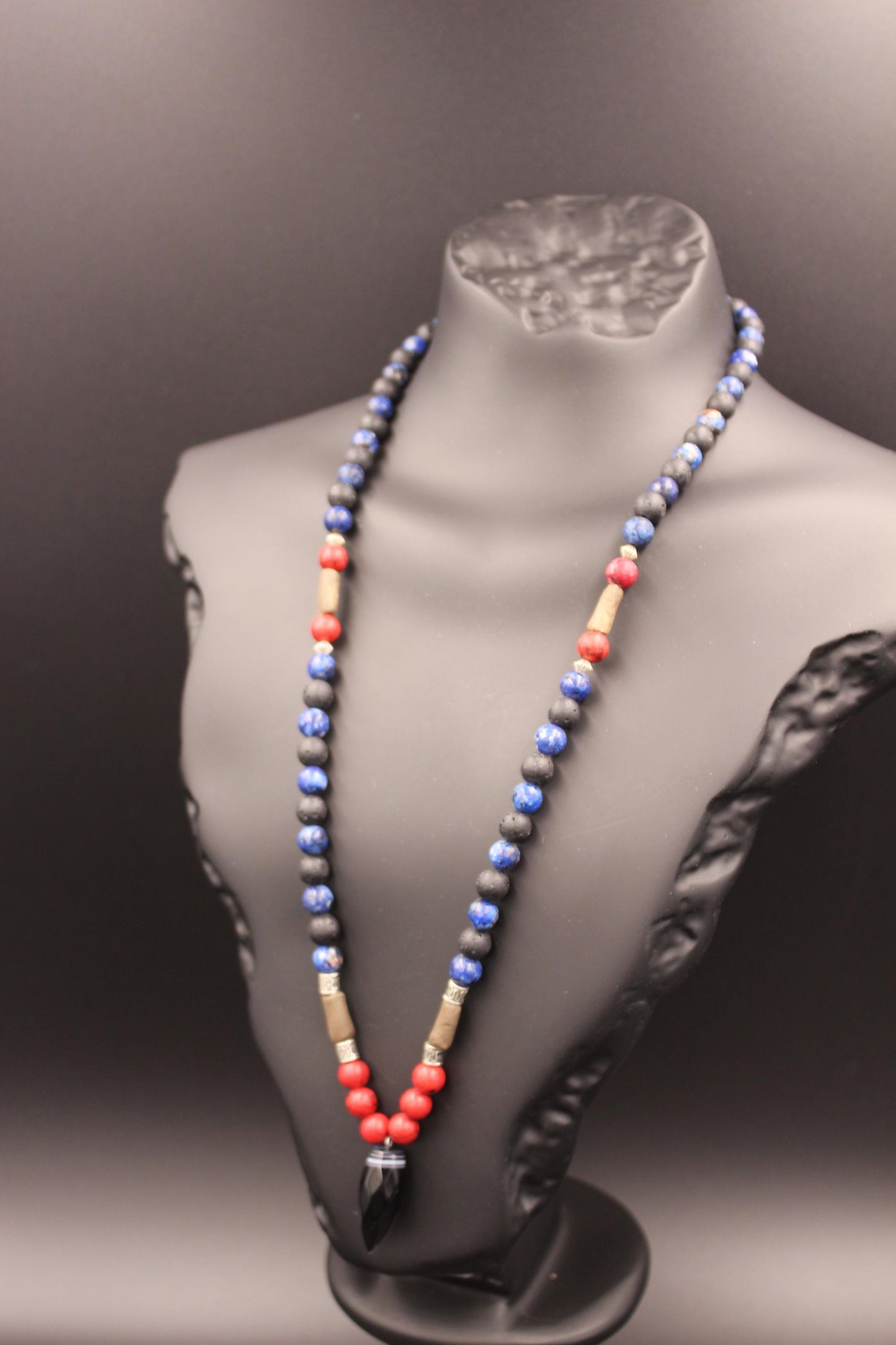 Natural Stone Necklace: Agate, Volcanic Stone, Handmade