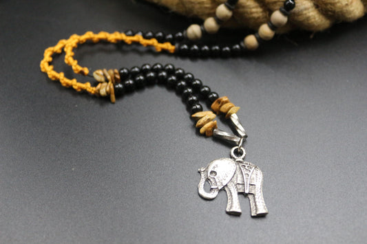 Handmade Elephant Amulet Necklace – Sacred Symbol of Luck, Protection & Prosperity | Woven Spiritual Jewelry Gift