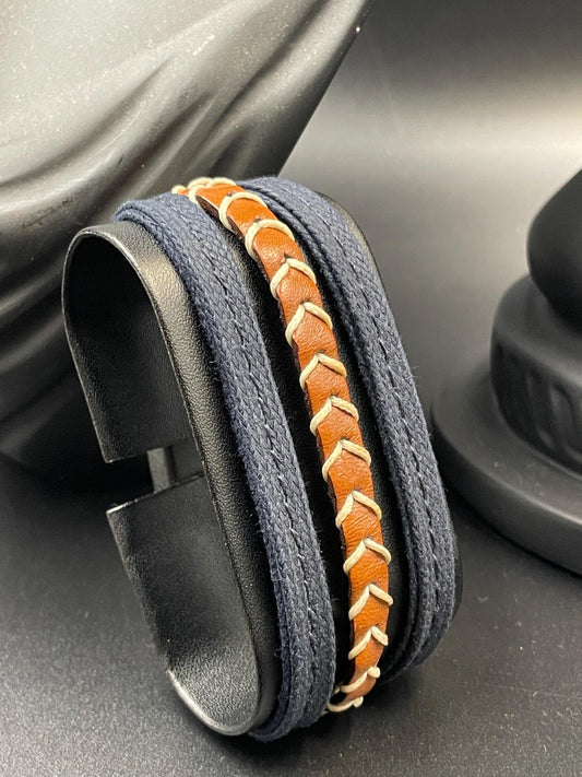 Men’s Canvas & Genuine Leather Bracelet – Modern Handmade Design, Stylish