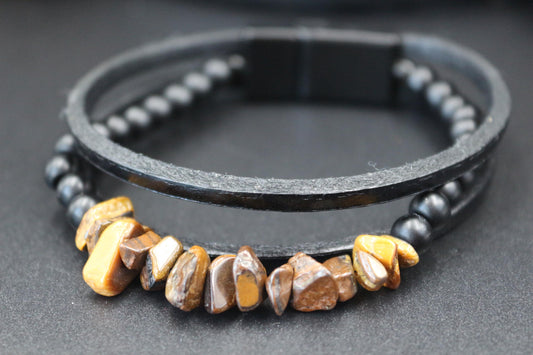 Handmade with Tiger's Eye, Onyx, and Genuine Leather