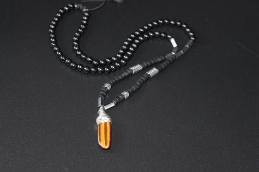 Tiger's Eye Necklace with Hematite & Coconut Beads – Handmade Boho Jewelry