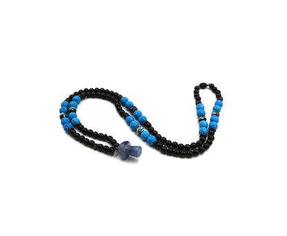 Handmade Blue Agate Mushroom Necklace: Volcanic Stone Beaded Pendant