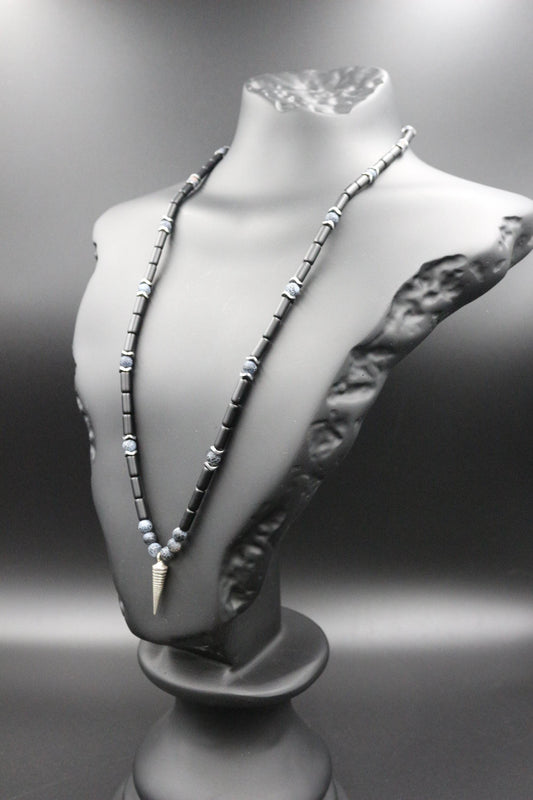 Handmade Necklace with Pendulum – Natural Crab Agate Onyx Stone, Healing Jewelry