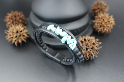Handmade Turquoise, Onyx, and Genuine Leather Bracelet
