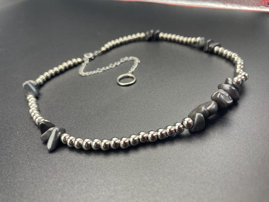 Galactic Hematite & Brass Beaded Necklace – Handcrafted Protection Jewelry