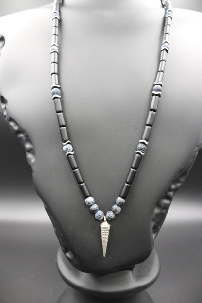 Handmade Necklace with Pendulum – Natural Crab Agate Onyx Stone, Healing Jewelry