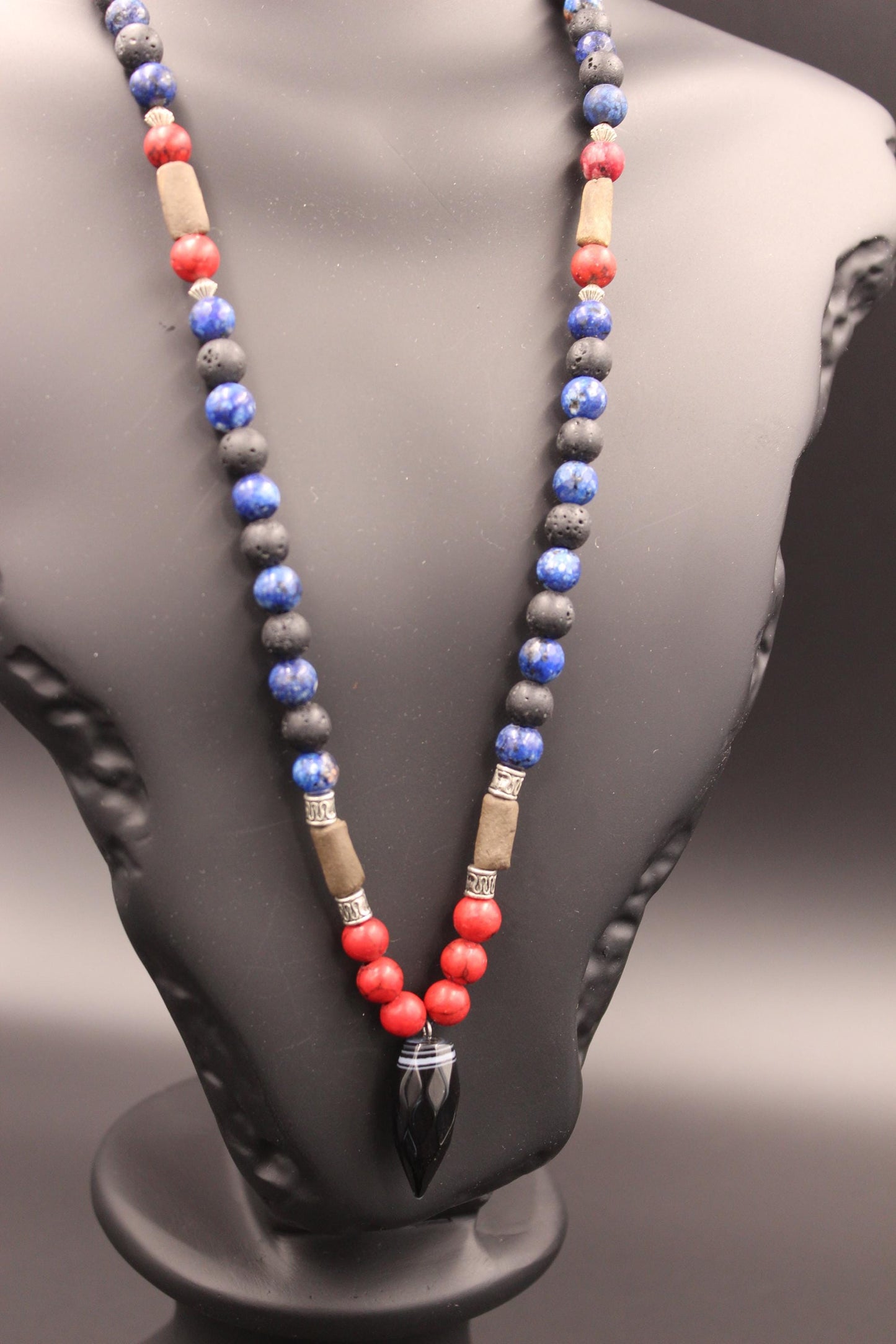 Natural Stone Necklace: Agate, Volcanic Stone, Handmade