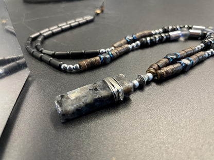 Bat Symbol Necklace & Bracelet Set – Gothic Halloween Jewelry with Lava Rock, Onyx, Coconut Beads, Hematite – Dark Knight Inspired Gift for