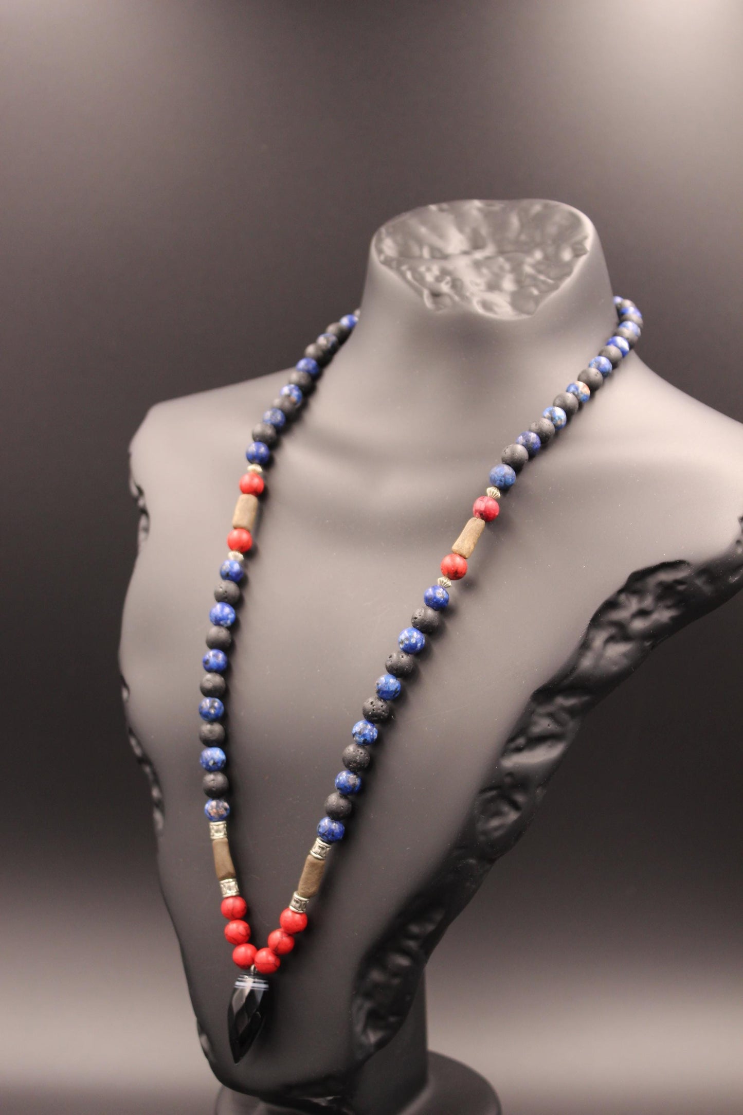 Natural Stone Necklace: Agate, Volcanic Stone, Handmade