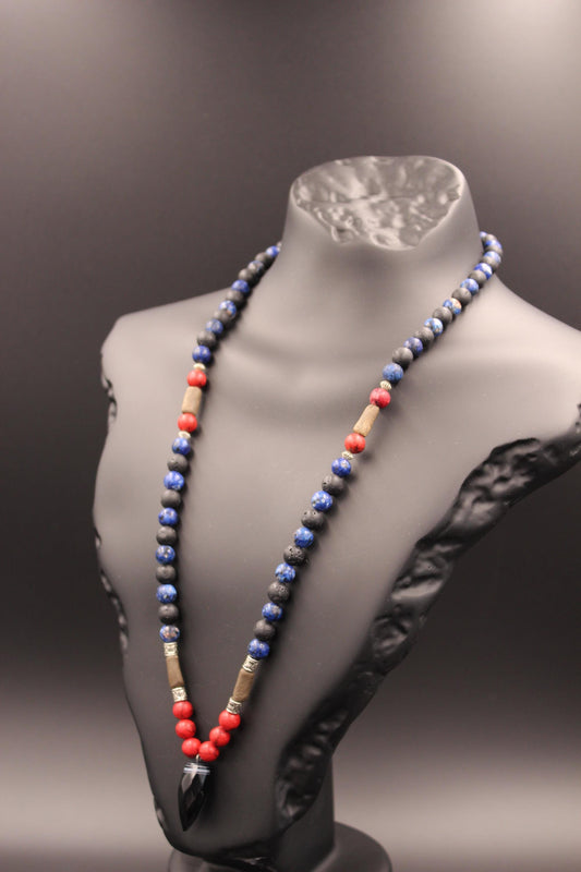 Natural Stone Necklace: Agate, Volcanic Stone, Handmade