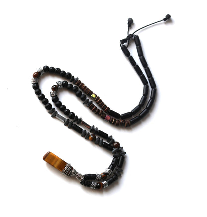 Tiger's Eye, Coconut, Hematite, Black Onyx Necklace - Handmade, Unique Design