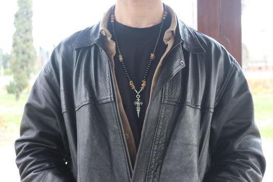 Handmade Unakite Natural Stone Men's Necklace – Special Design, Casual Style, Unique Collection