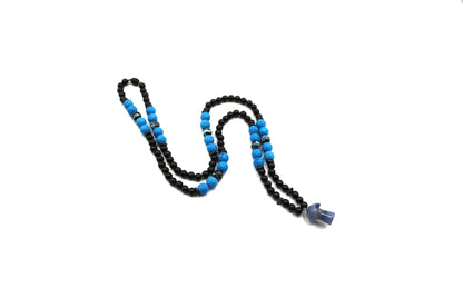 Handmade Blue Agate Mushroom Necklace: Volcanic Stone Beaded Pendant