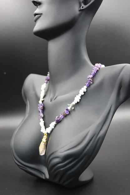 Luxury Women's Necklace | Natural Amethyst & White Agate | Handmade Elegant Jewelry