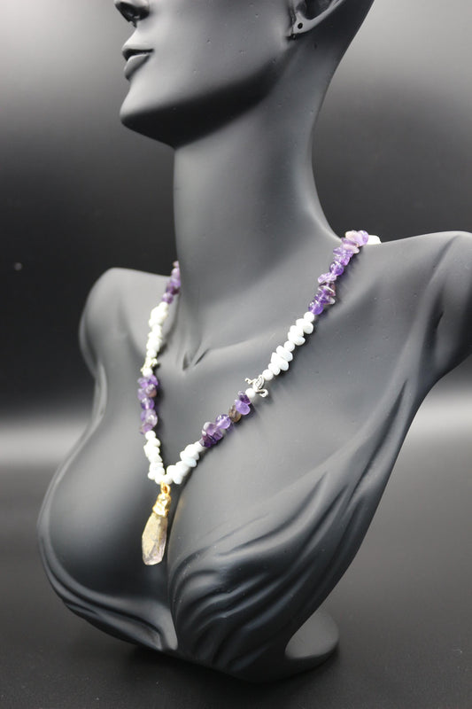Luxury Women's Necklace | Natural Amethyst & White Agate | Handmade Elegant Jewelry