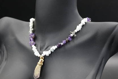 Luxury Women's Necklace | Natural Amethyst & White Agate | Handmade Elegant Jewelry
