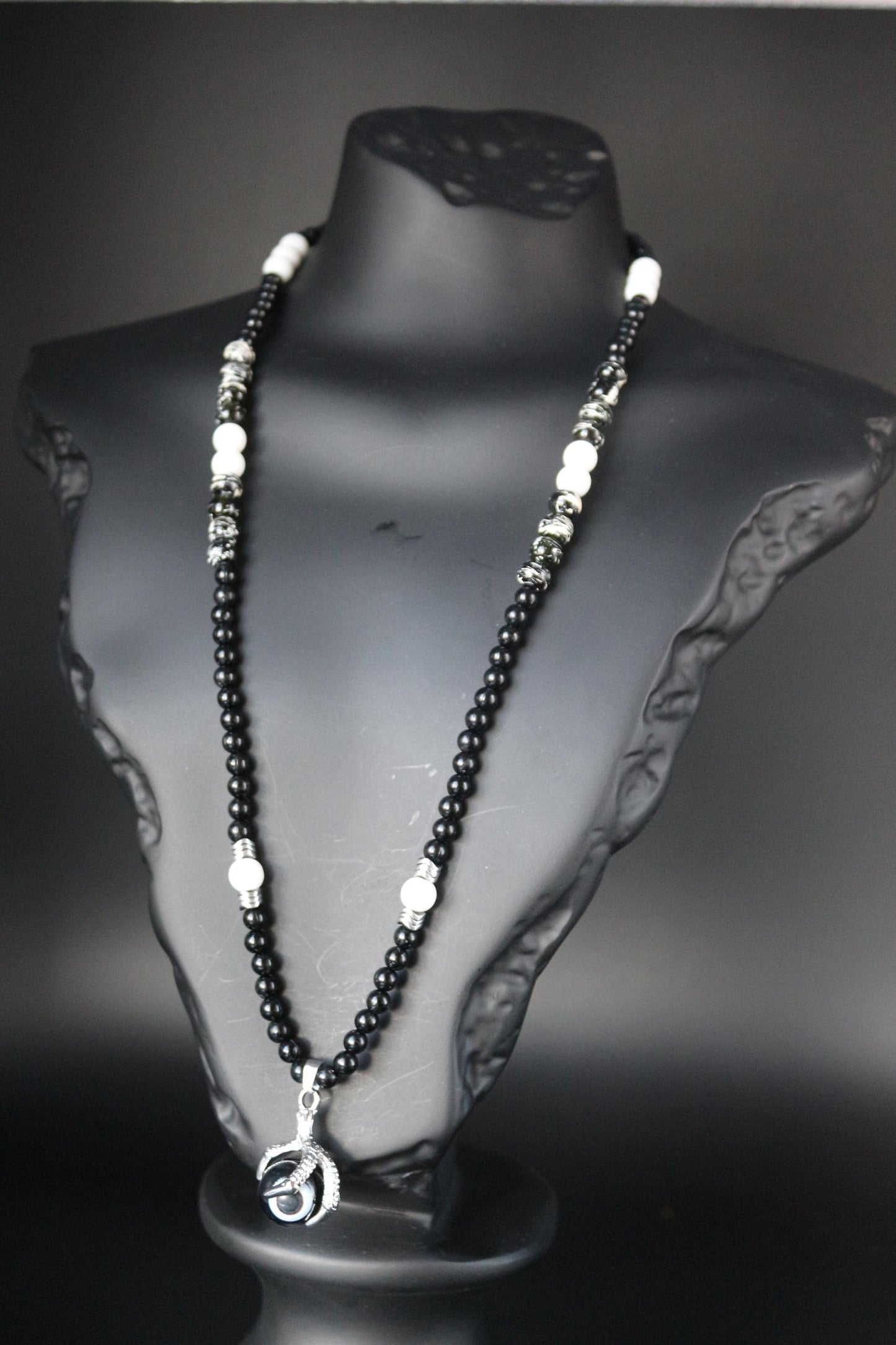Black Agate Necklace - Handmade, Natural Stone in Eagle Claw
