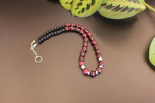 Red Jasper, Hematite, and Black Onyx Necklace, Unique Handmade Necklace