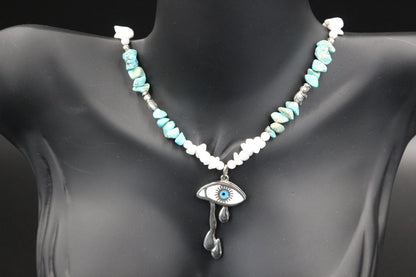 Handmade Turquoise & Howlite Necklace – Eye Protection Amulet, Boho Spiritual Jewelry