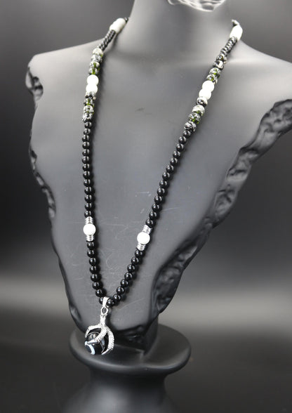 Black Agate Necklace - Handmade, Natural Stone in Eagle Claw