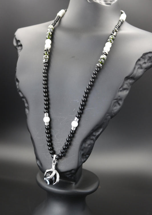 Black Agate Necklace - Handmade, Natural Stone in Eagle Claw