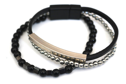 Handmade with Hematite, Black Onyx, Leather, and Metal