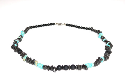 Handmade Lava Stone, Obsidian and Turquoise Necklace