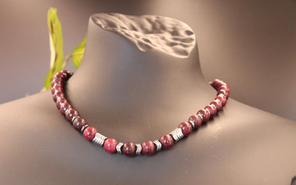 Red Jasper, Hematite, and Black Onyx Necklace, Unique Handmade Necklace
