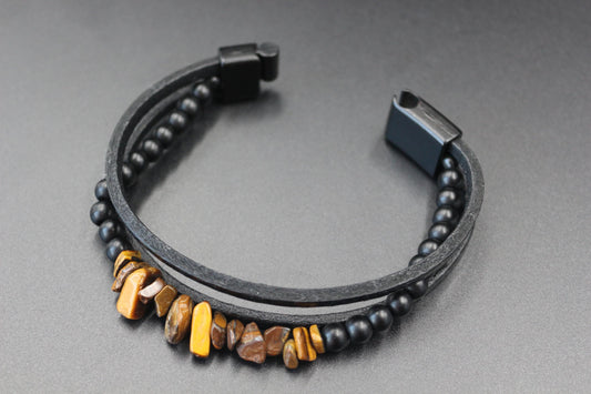 Handmade with Tiger's Eye, Onyx, and Genuine Leather